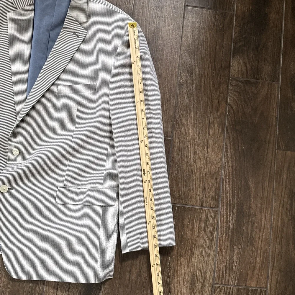 Lauren Ralph Lauren Sport Coat Men 48R Blue White Seersucker Stripe Cotton